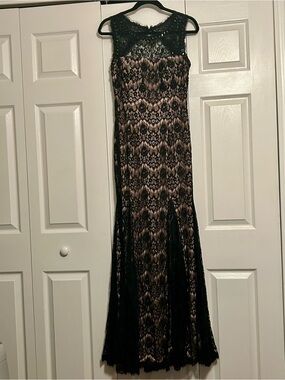 Betsy & Adam Black Lace gown with Nude Lining
